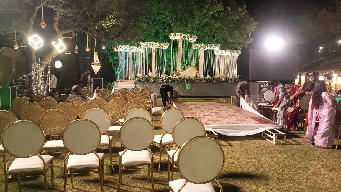 Crystal chandelier canopy outdoor luxury wedding